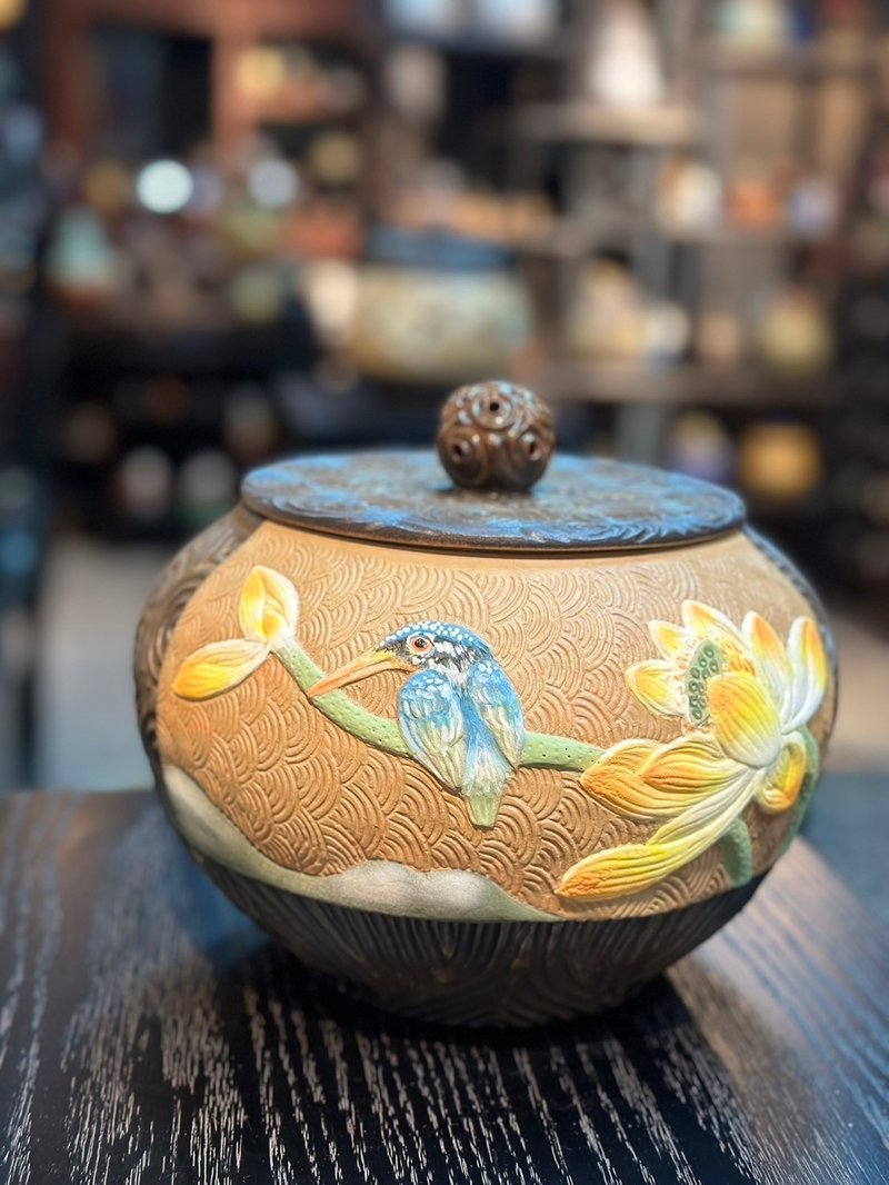 手工刻花__花鳥茶倉浮雕系列 - 茶壺/茶杯/茶具 - 陶 咖啡色
