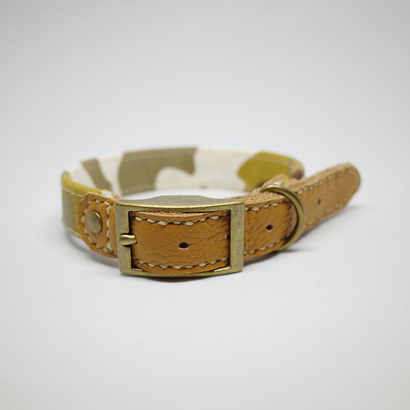 Limit the amount of yellow leather dog collar M Maze camouflage Taiwan canvas + leather to give the best gift of the dog - Collars & Leashes - Cotton & Hemp Orange