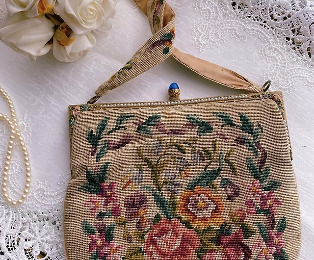 1920 hand-embroidered bronze carved border enamel hand-painted rose dinner bag  antique bag handmade bag - Shop Annie's antiques Handbags & Totes - Pinkoi