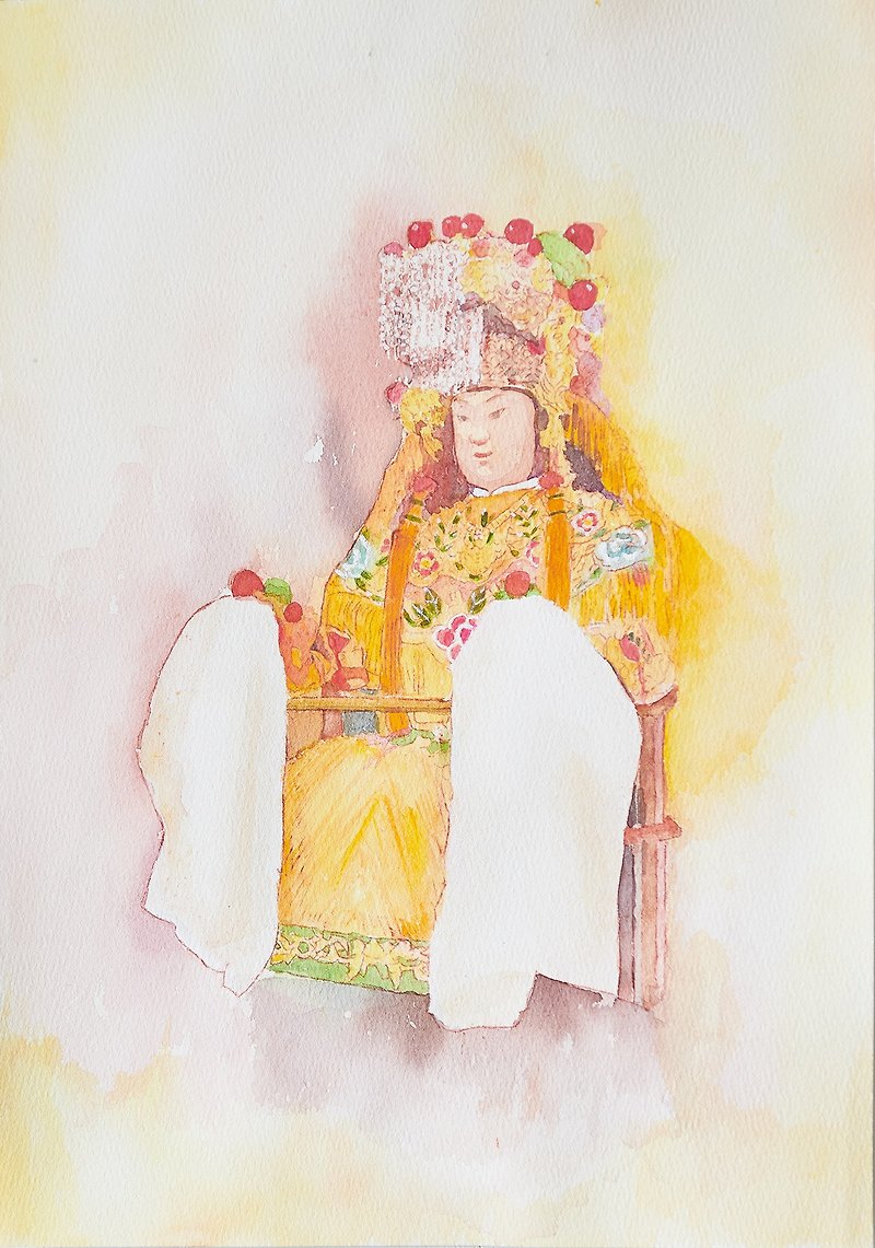 Watercolor reproduction of Mazu in Baishatun - โปสเตอร์ - วัสดุอื่นๆ สีทอง