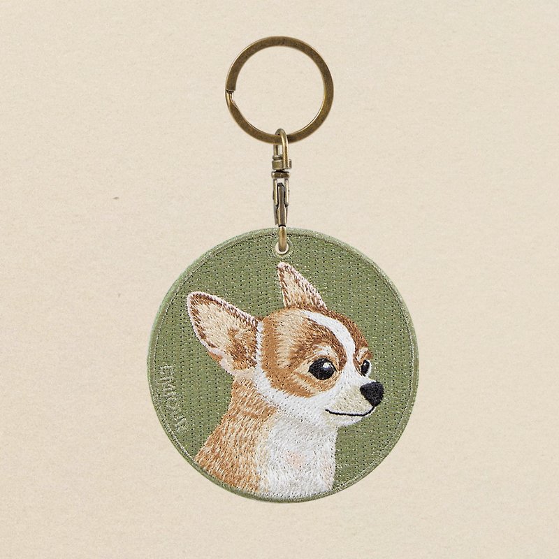 EMJOUR Reversible Embroidery Charm - Chihuahua | Real Embroidery - พวงกุญแจ - งานปัก สีเขียว