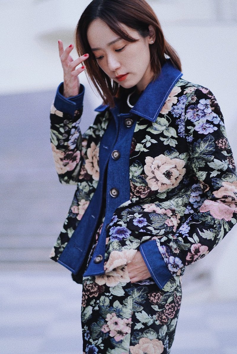 Jacquard patchwork denim jacket - Women's Casual & Functional Jackets - Other Materials Multicolor