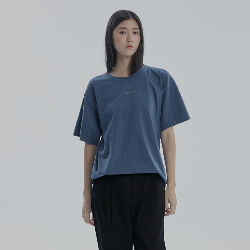 DYCTEAM - 體驗生活仿舊Tee A BASE OF (BU) - 帽T/大學T - 棉．麻 藍色