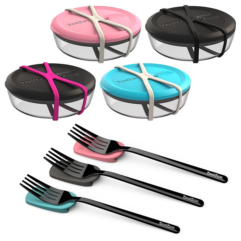 Australian BeetBox glass lunch box + convenient fork set value combination A+B (choose any style) - กล่องข้าว - แก้ว 
