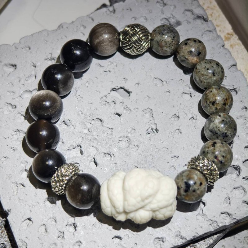 【夢幻水晶芸術】 守護 - 白蛇水晶デザインビーズブレスレット - ブレスレット - 半貴石 シルバー