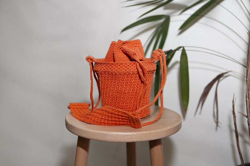 Crochet Bucket Bag / Orange / Bucket:S / SDODIO Studio - Drawstring Bags - Cotton & Hemp Orange