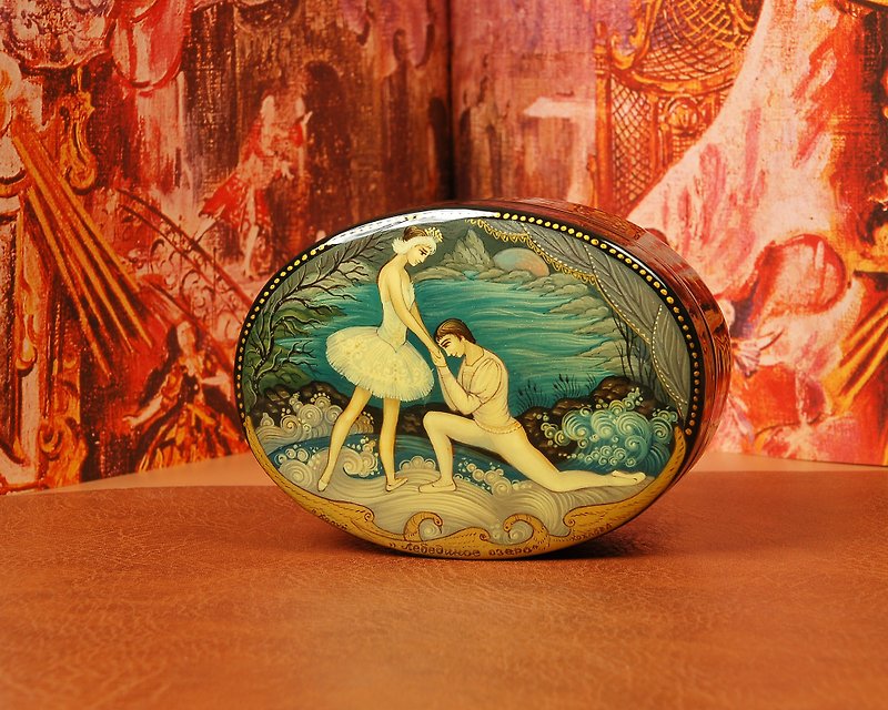 Swan Lake jewelry box hand-painted ballet scene painting - 擺飾/家飾品 - 其他材質 