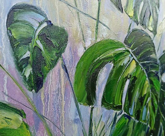 モンステラ絵画熱帯オリジナルアート葉植物キャンバス葉油絵