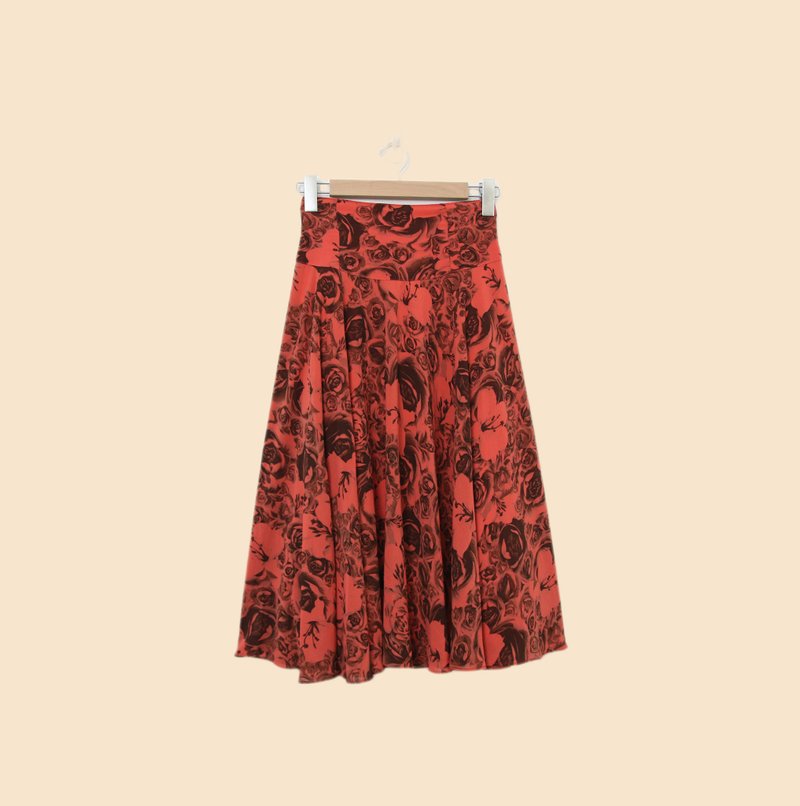 Back to Green-復古拼接長裙 鮮紅色玫瑰花 fs-02 vintage skirt - 裙子/長裙 - 棉．麻 