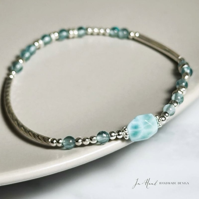 多層次風格-海霧之詩-拉利瑪.磷灰石-純銀系手鍊 - 手鍊/手環 - 水晶 藍色