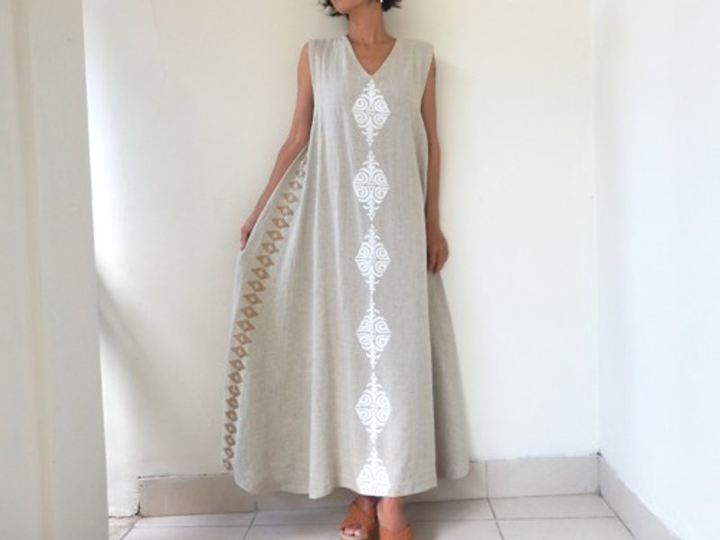 A-line/ Linen cotton long dress - ชุดเดรส - ผ้าฝ้าย/ผ้าลินิน ขาว