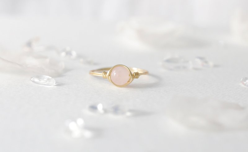 10月誕生石 -  5mm粉晶金色銅線戒指 尾介 - 戒指 - 寶石 粉紅色