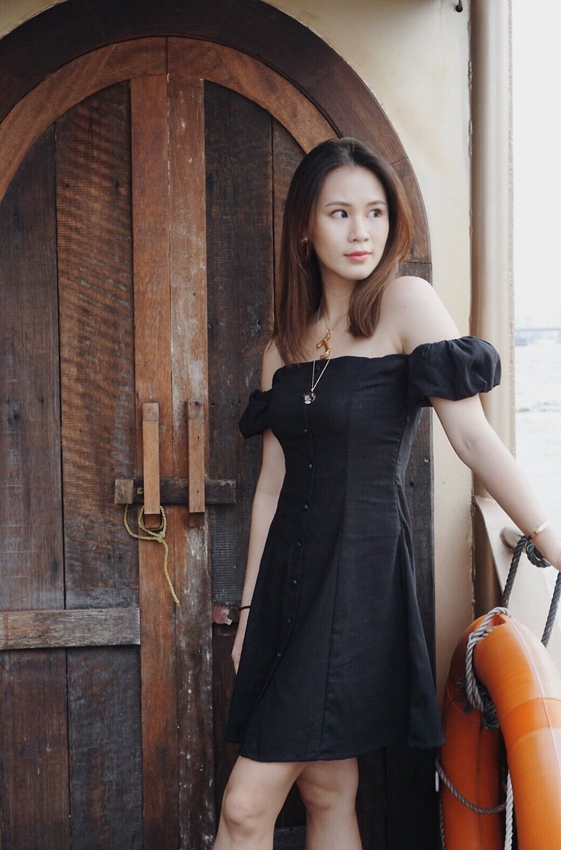 MILLA SHORT DRESS / Black - One Piece Dresses - Cotton & Hemp Black