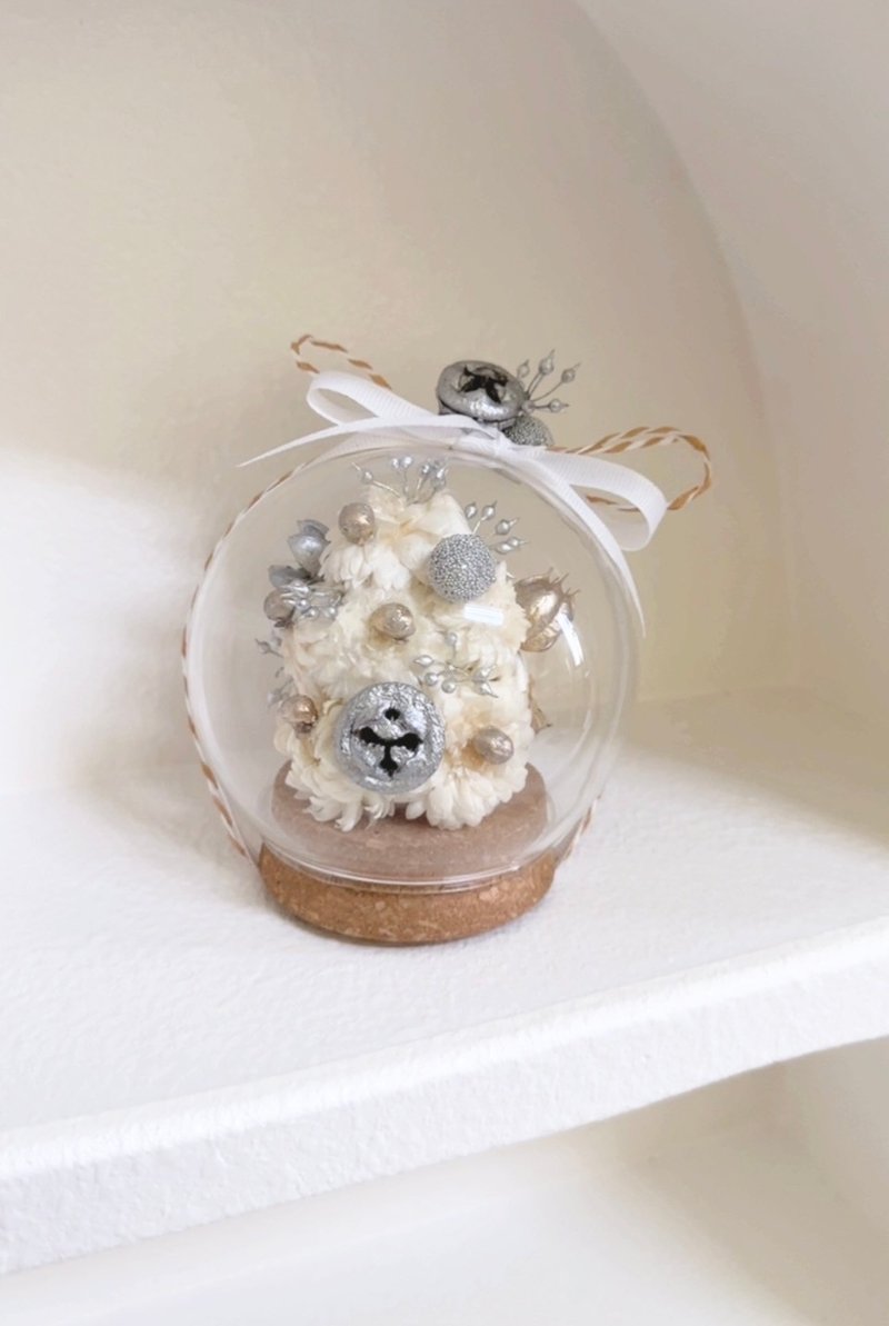 【聖誕禮物】聖誕玻璃盅 雪白聖誕樹 不凋花 乾燥花 交換禮物 - 乾燥花/永生花 - 植物．花 