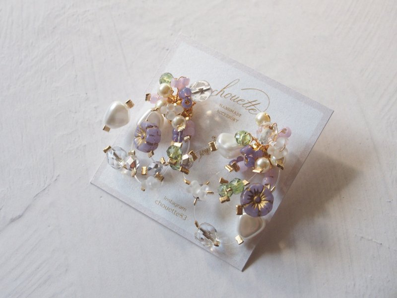 bouquet ピアス/イヤリング(purple) - 耳環/耳夾/耳骨夾 - 玻璃 紫色