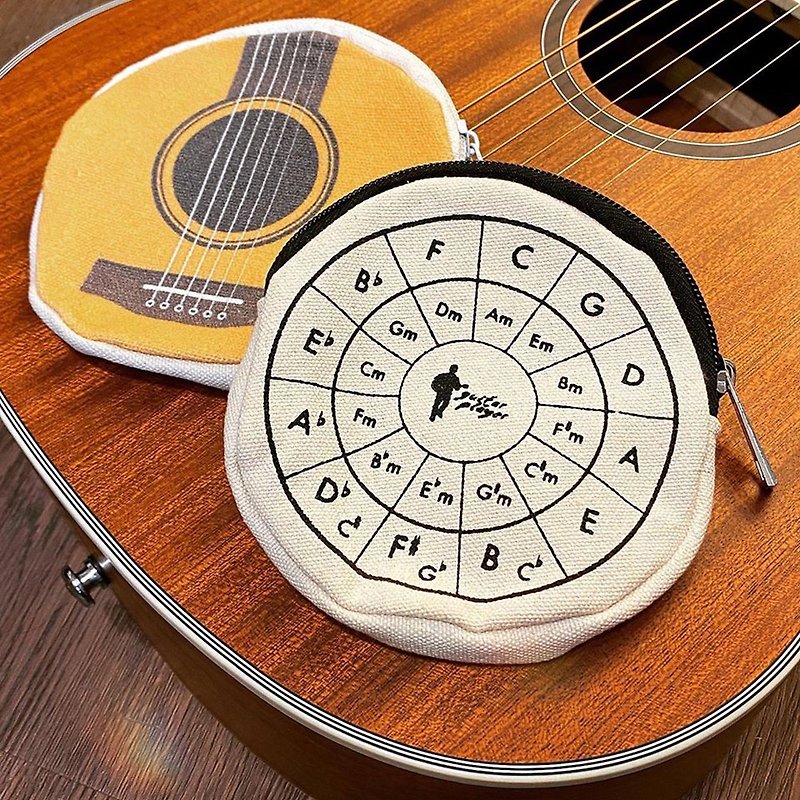 Guitar Player Handmade Round Canvas Pouch Coin Purse Guitar Fifth Circle Music Gift