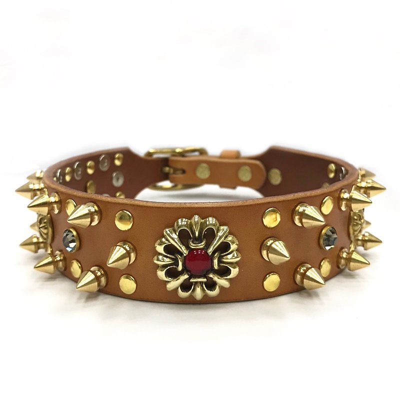 Special for law fighting│Italian vegetable tanned leather│Pure copper rivet top collar - ปลอกคอ - หนังแท้ สีดำ