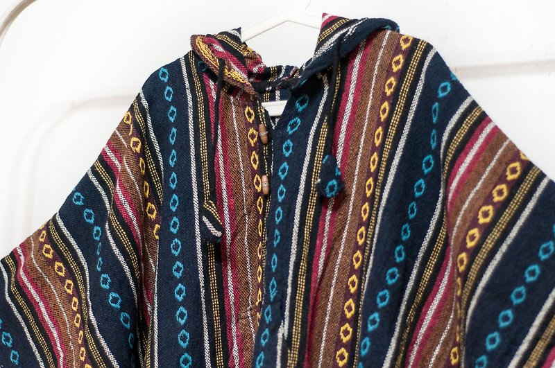 Indian Ethnic Fringe Cloak / Bohemian Cape Cloak / Wool Hooded Cloak - Red Moroccan - Knit Scarves & Wraps - Cotton & Hemp Multicolor