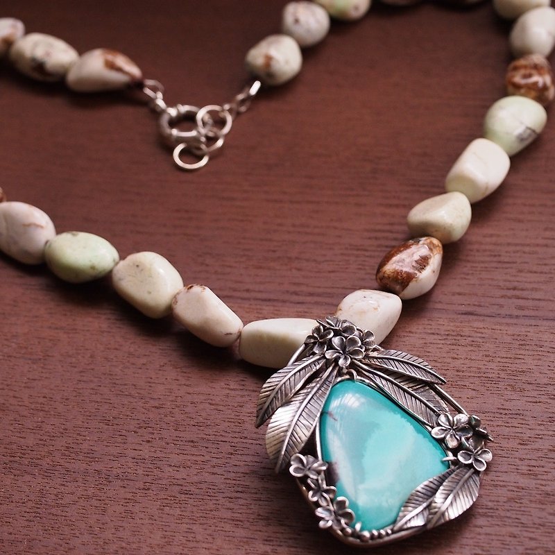 Natural Turquoise from Hubei China Handmade Pendant Necklace 3 Ways Wearing - Necklaces - Semi-Precious Stones Green