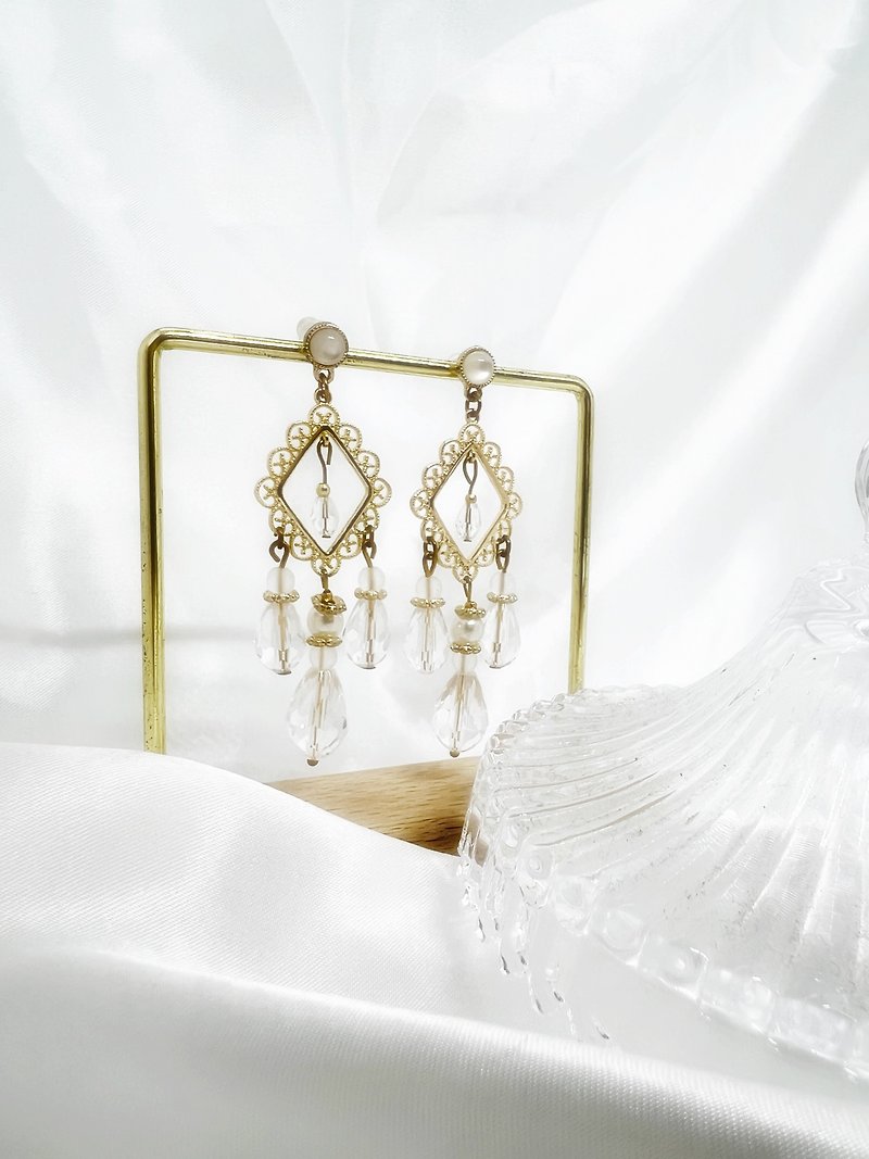 |Elegant Temperament| Crystal Lamp Luxury Style • Stone Dangle Earrings • 925 Earrings - ต่างหู - โลหะ ขาว