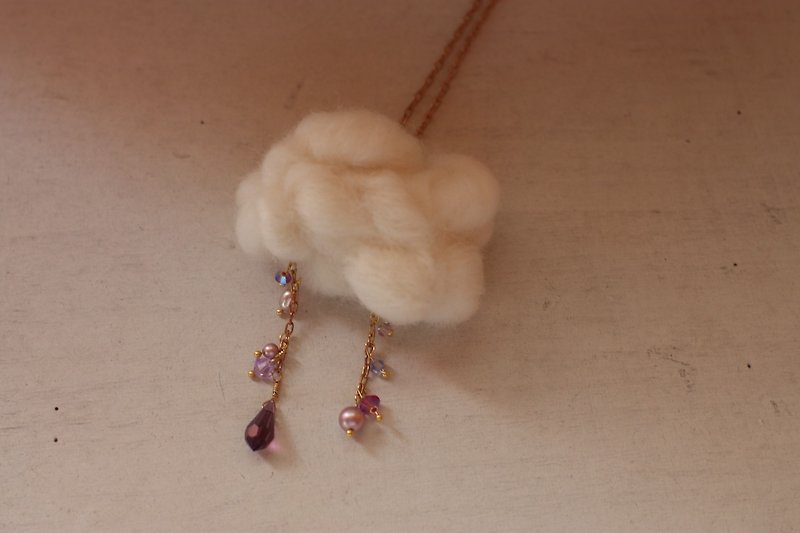 Purple Raindrop Necklace Swarovski Crystal Crystal Pearl Natural Freshwater Beads - สร้อยคอ - ขนแกะ สีม่วง