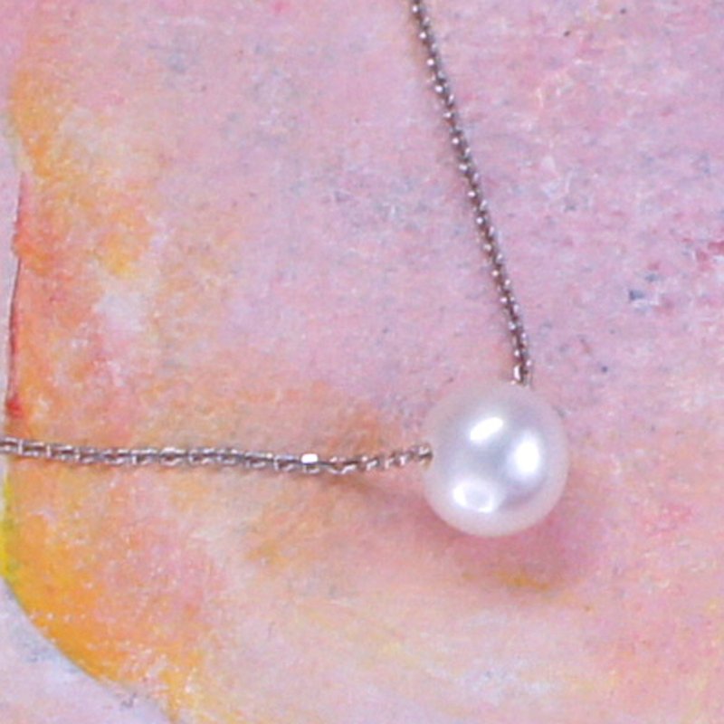 ENCHANTED - 8.5-9mm Round White Pearl  Rhodium Plated Silver Necklace