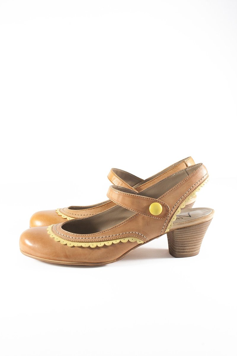 ITA BOTTEGA [Made in Italy] low-heeled ladies shoes - Women's Leather Shoes - Genuine Leather Khaki