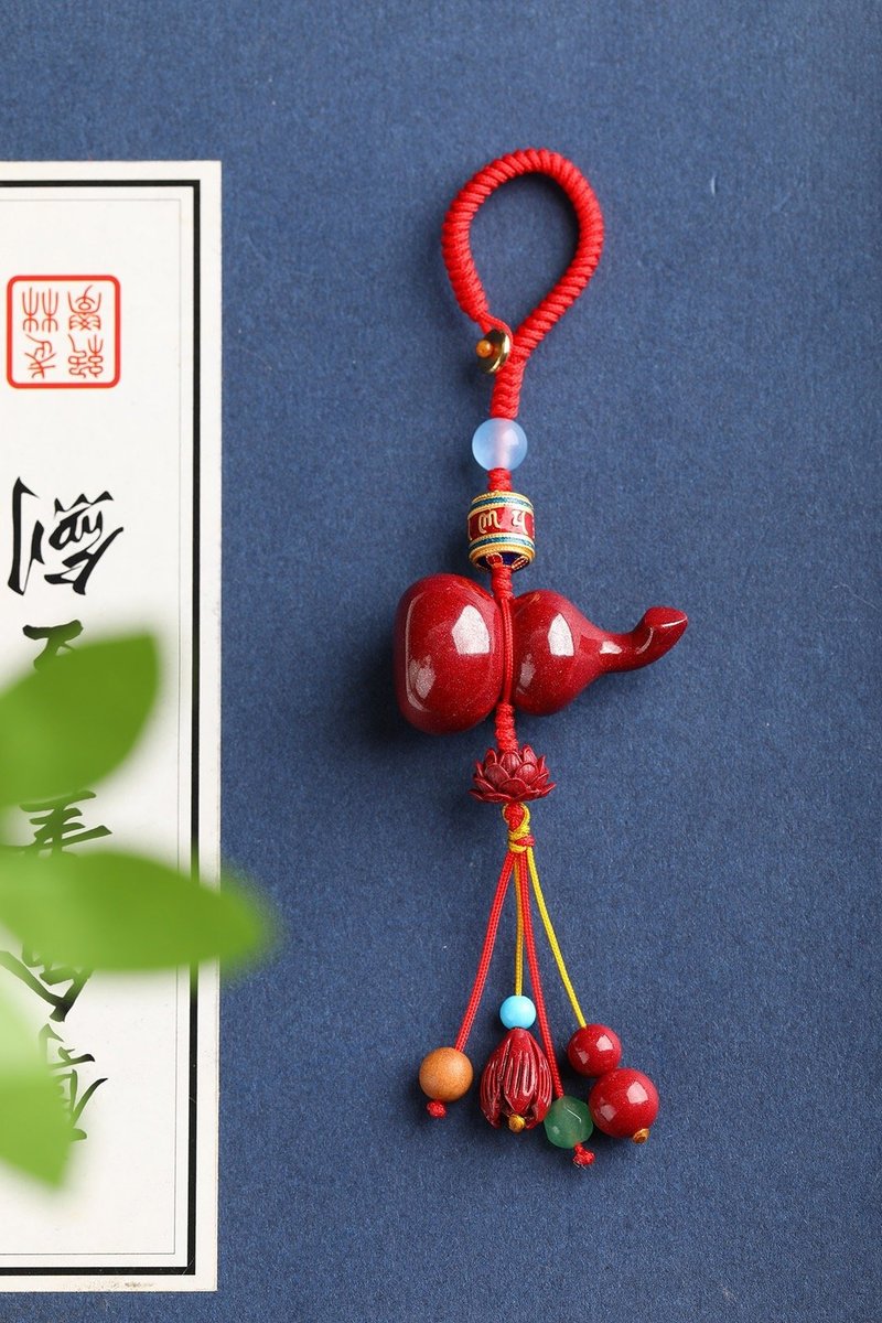 天然原礦硃砂精品紫金砂葫蘆 福祿鑰匙掛  包掛含量高達95%以上 - 鑰匙圈/鑰匙包 - 寶石 