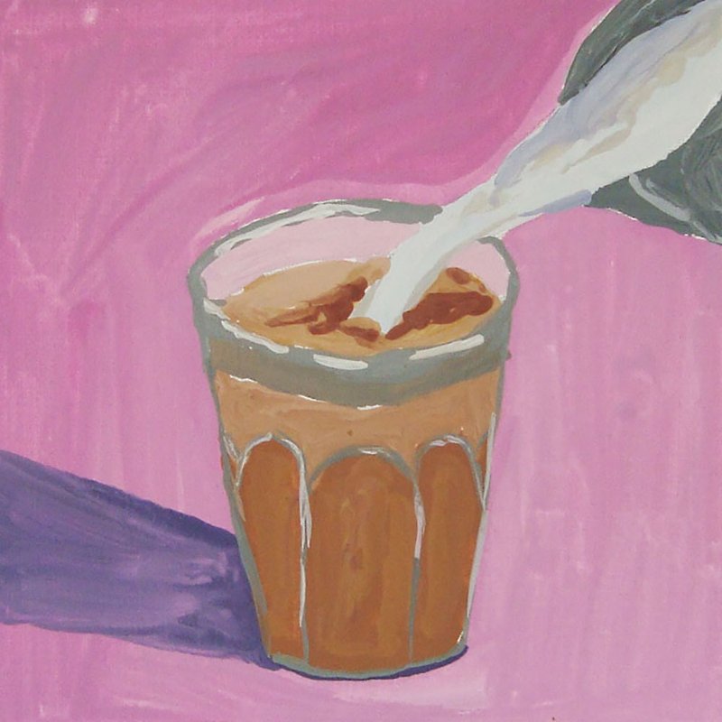 Gouache painting Coffe with milk in glass still life, Original Art - Wall Décor - Paper Pink