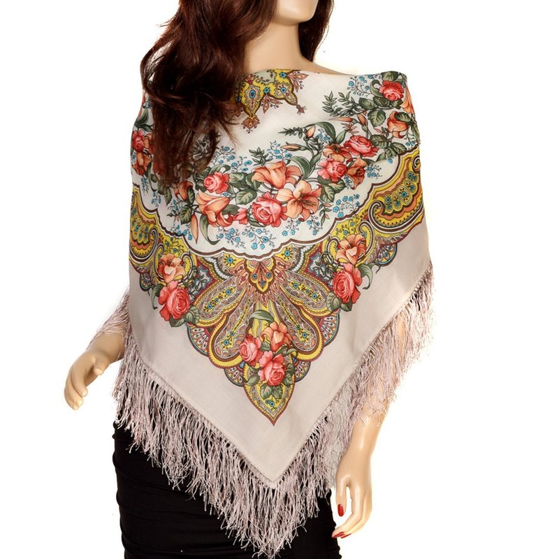 Authentic Pavlovo Posad Russian Shawl Scarf Soft 100% Wool 89x89 cm 1684-2 - 絲巾 - 羊毛 多色