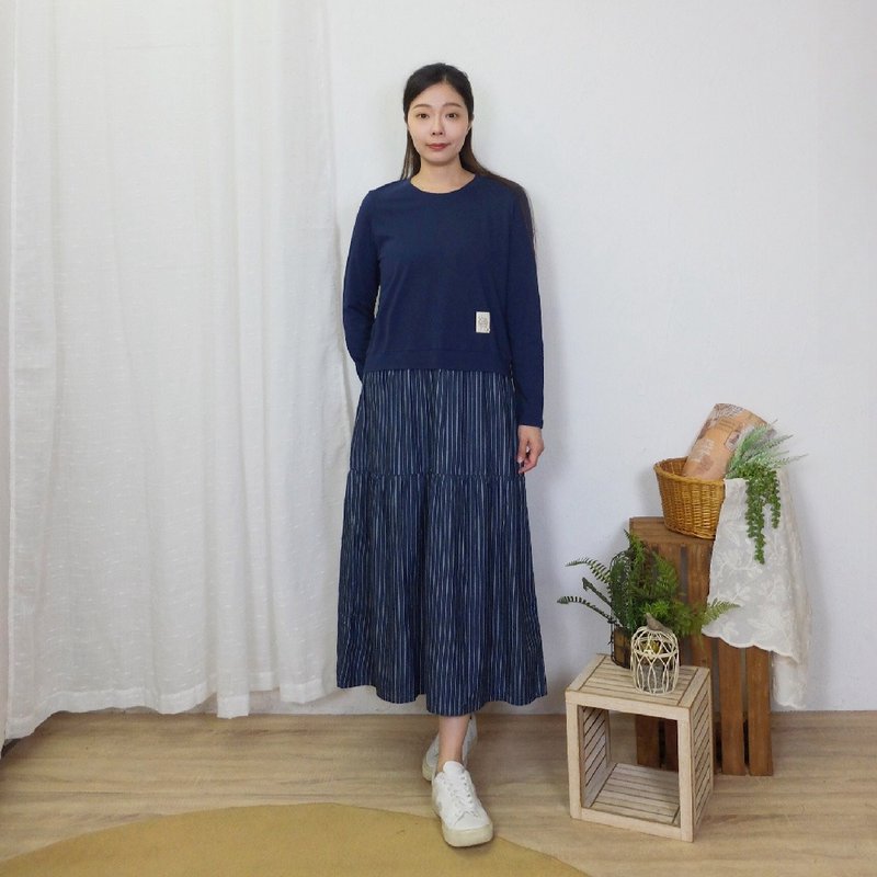 Hana Mokuba fabric paneled layered casual dress - ชุดเดรส - ผ้าฝ้าย/ผ้าลินิน 