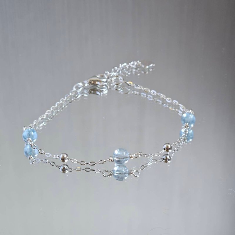 Sterling silver bean bead series s925 sterling Stone apatite bracelet | Handmade customized bracelet - สร้อยข้อมือ - เงินแท้ 