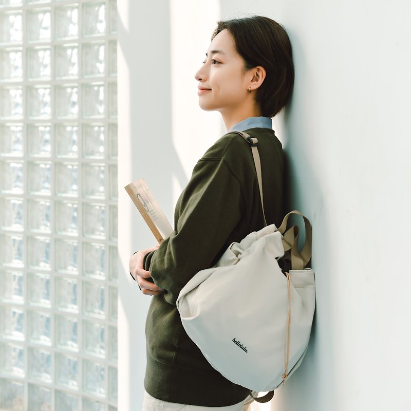 EMMA Mini Everyday Totepack | Drawstring Backpack (S Size, Linen) - Backpacks - Polyester White