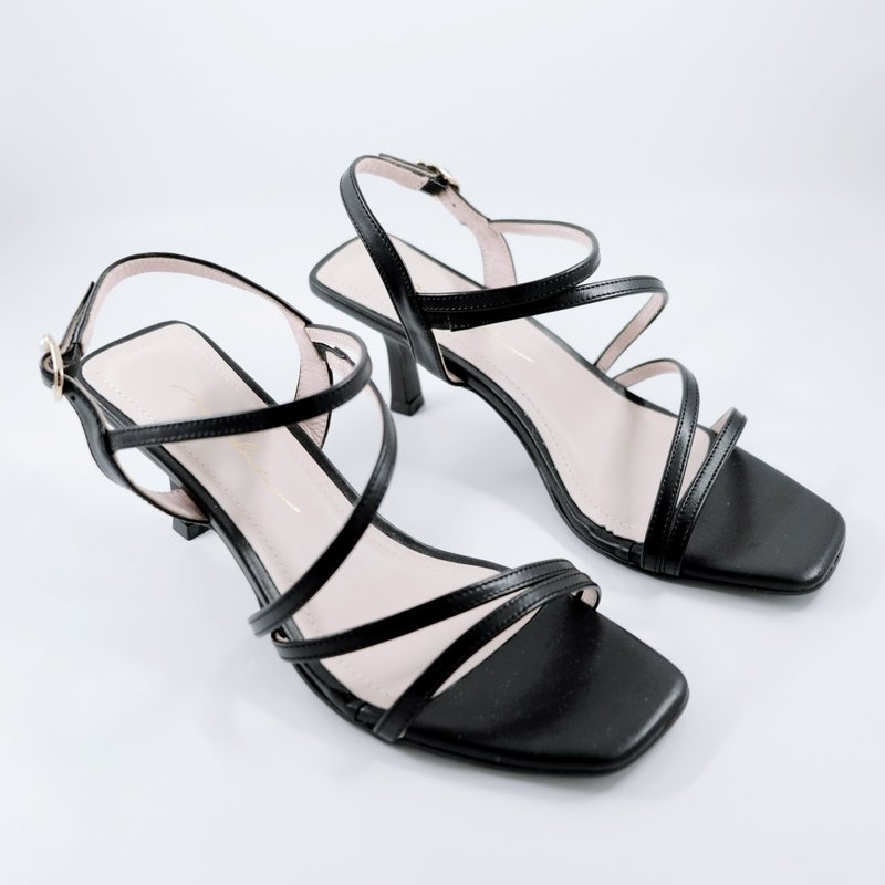 Cowhide air-cushion pearl web sandals—classic black Emma Woodhouse 2024S2 - รองเท้าส้นสูง - หนังแท้ สีดำ