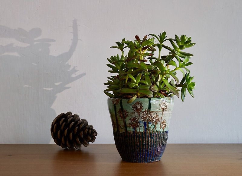 第二の空間にタンポポ_陶器の植木鉢 - 観葉植物 - 陶器 ブルー
