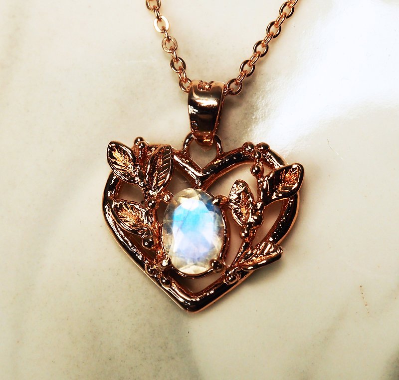 925 Silver Moonstone Heart Necklace (Rose Gold Plated)