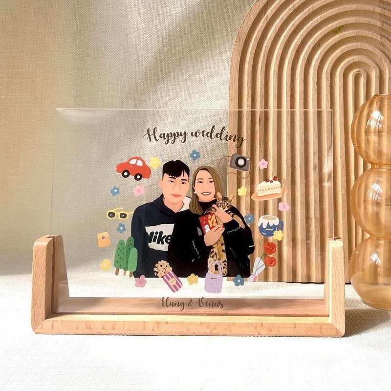 Photo Frame | Daiquan has a cat like face painted transparent wooden photo frame customized customized gift - กรอบรูป - วัสดุอื่นๆ 