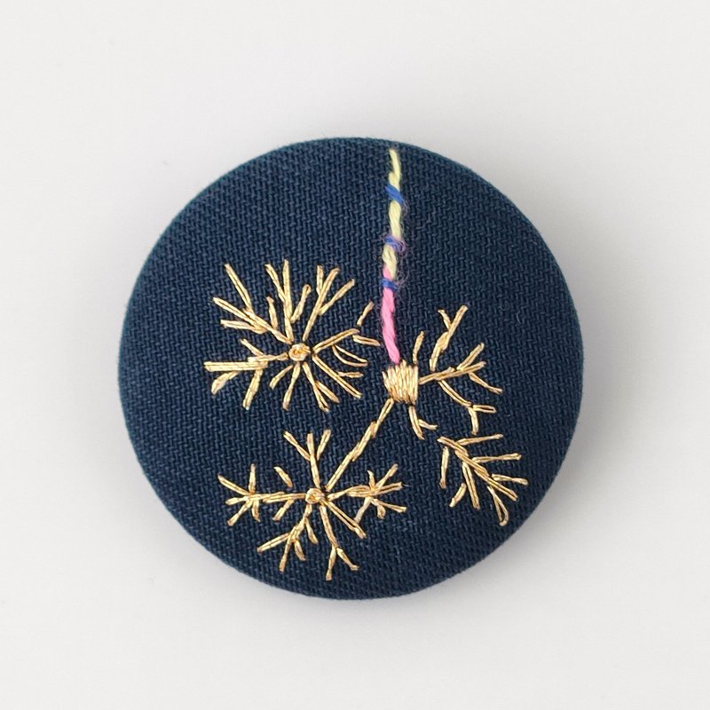 線香花火の刺繍ブローチor刺繍ヘアゴム - 胸針 - 棉．麻 金色