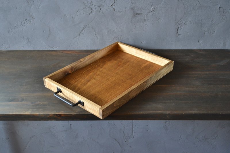 0310mito Japanese Cypress Cafe Tray L Size Black Iron - เฟอร์นิเจอร์อื่น ๆ - ไม้ สีนำ้ตาล