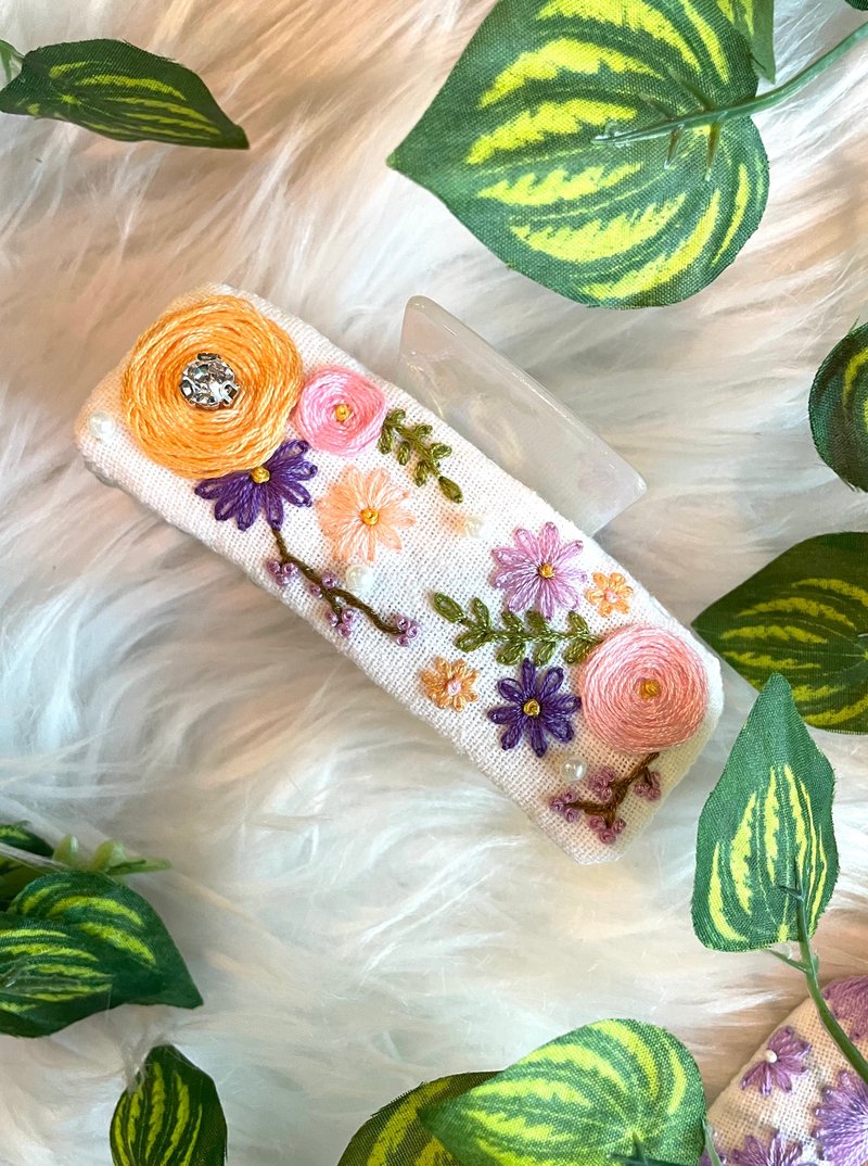 刺繡髮 花卉圖案 復古風格 - 髮夾/髮圈 - 棉．麻 橘色