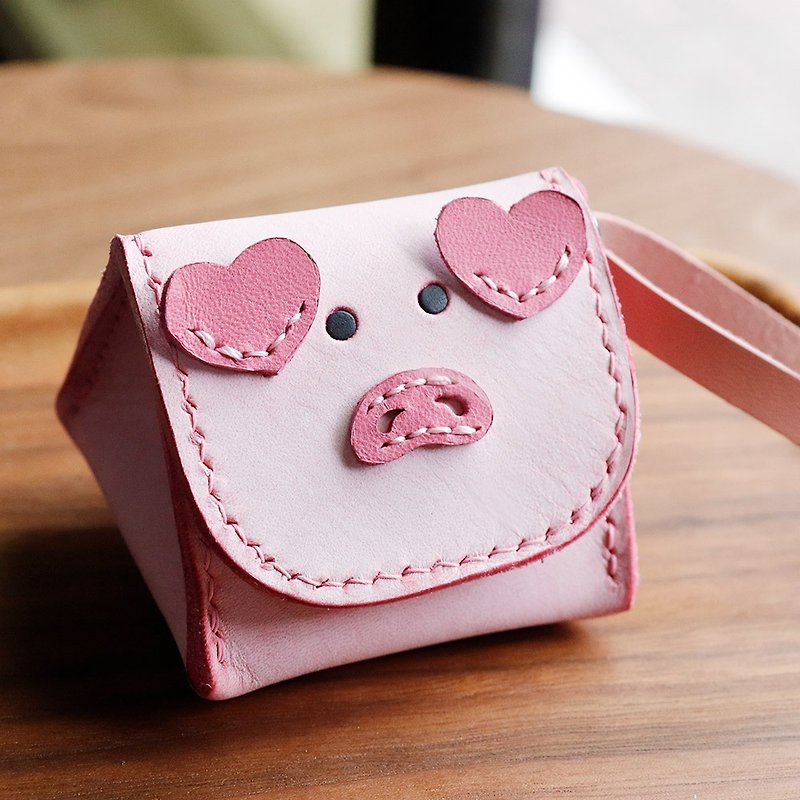 Royal rice ball pink pig animal stereo coin purse - กระเป๋าใส่เหรียญ - หนังแท้ สึชมพู