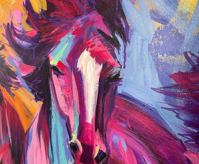 抽象的な走っている馬の油絵キャンバスにカラフルな動物の絵現代