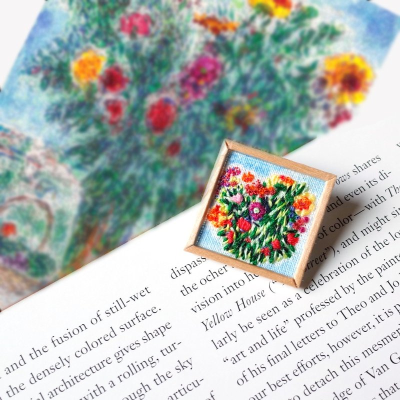 夏卡爾 大的花束 Chagall 刺繡 木框 胸針 別針 - 胸針 - 繡線 藍色