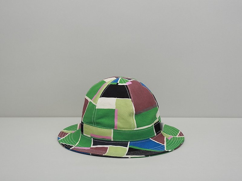 減簡漁夫帽/綠方塊 - 帽子 - 棉．麻 綠色