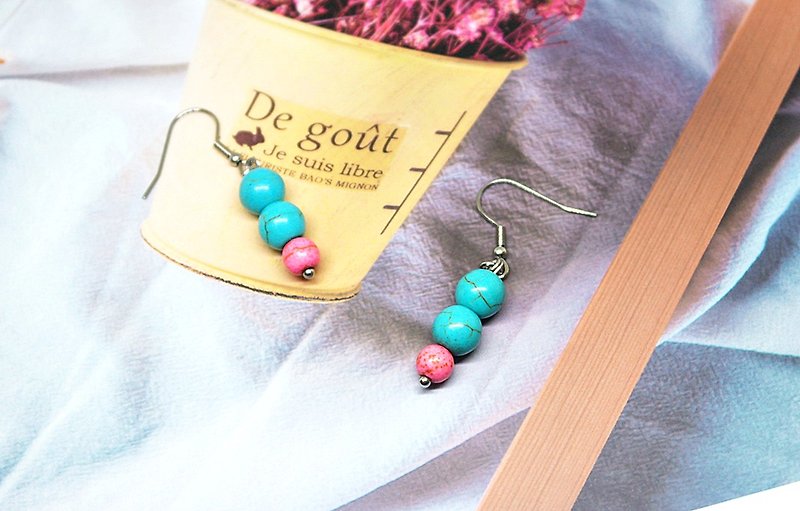 Imitated natural stone X Stainless Steel hook earrings-Imitated turquoise natural stone Style- - Earrings & Clip-ons - Stainless Steel Blue