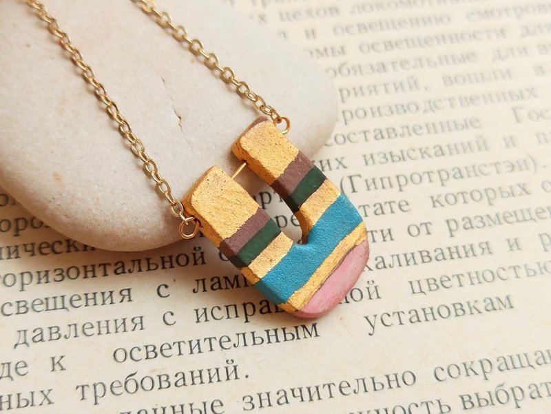 U-shaped pottery necklace - สร้อยคอ - ดินเผา หลากหลายสี