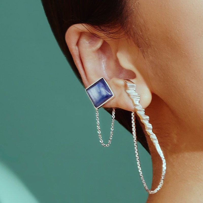Sterling Silver Sapphire Earrings Blue Zeit Earring - ต่างหู - โลหะ สีเงิน
