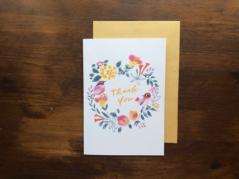 Lantana bird wreath thank you card - การ์ด/โปสการ์ด - กระดาษ ขาว