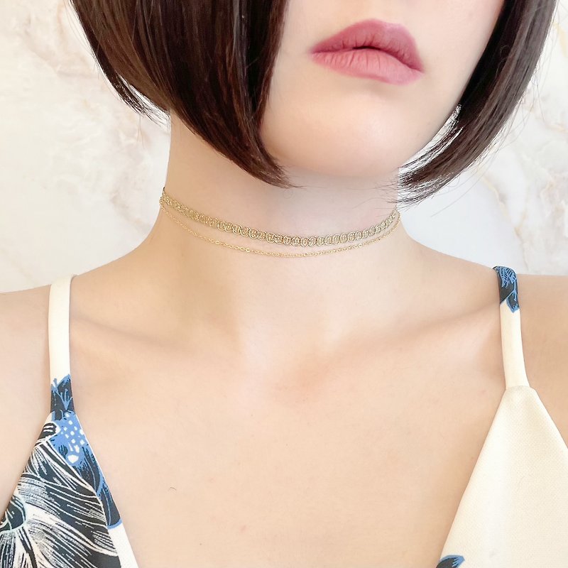 Gold / Chain and Blade Double Choker SV204G