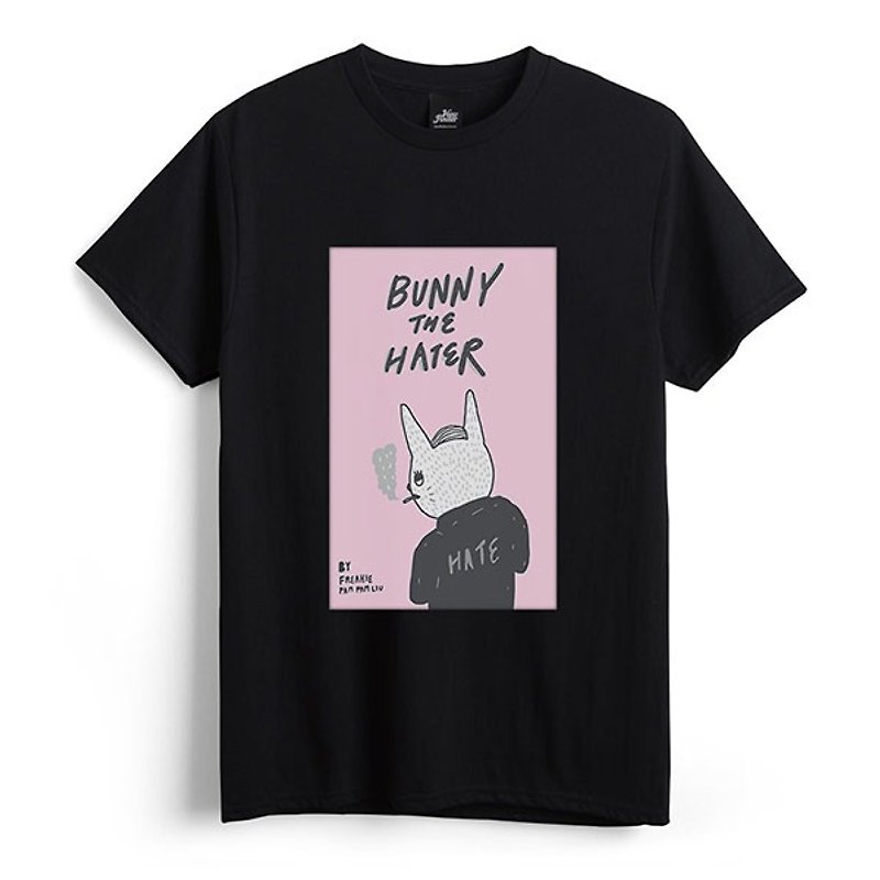 Hate Hate Rabbit-Black-Unisex T-shirt - เสื้อยืดผู้ชาย - กระดาษ สีดำ